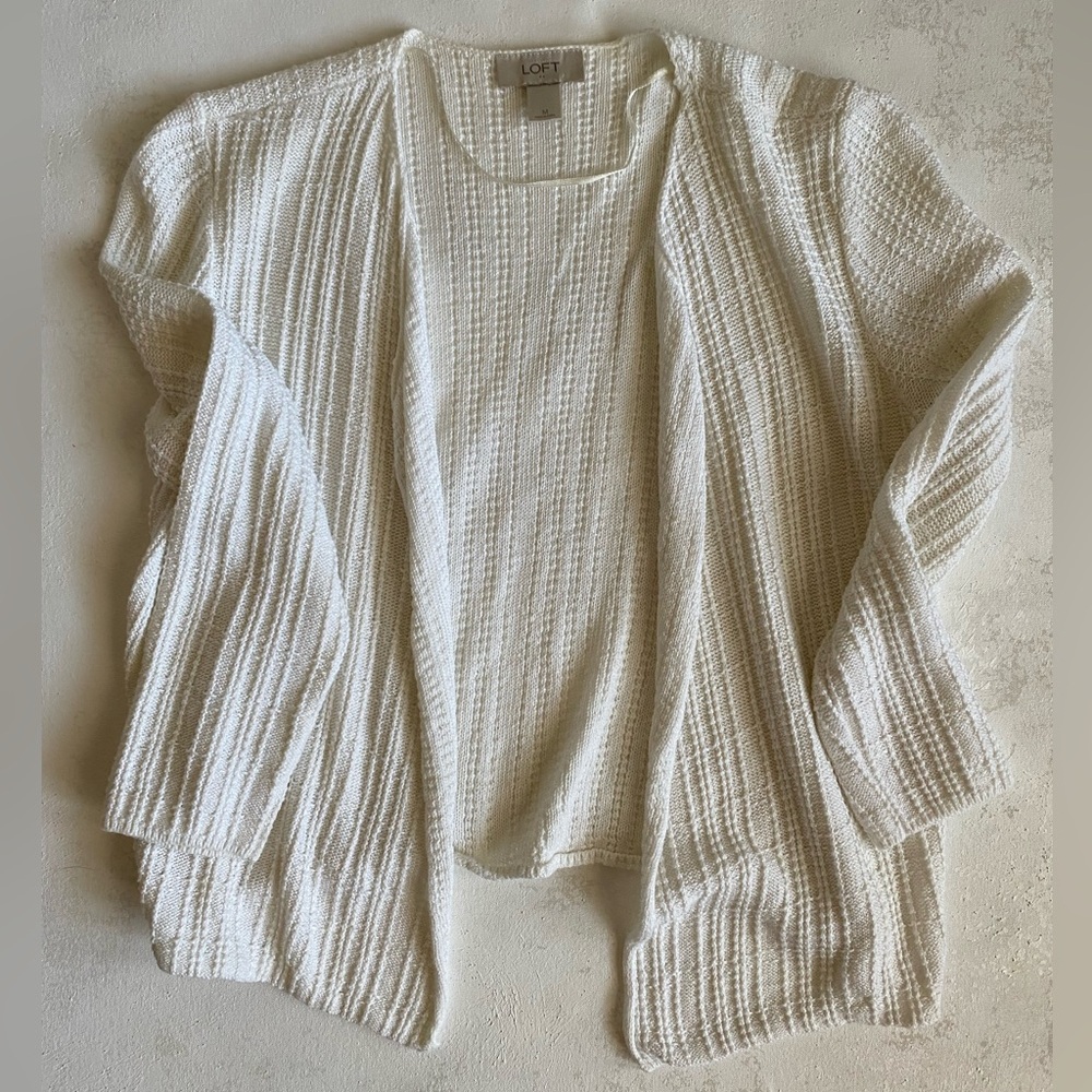 Loft Woven Crop Ivory Cream Sweater Blazer / Cardigan Size M